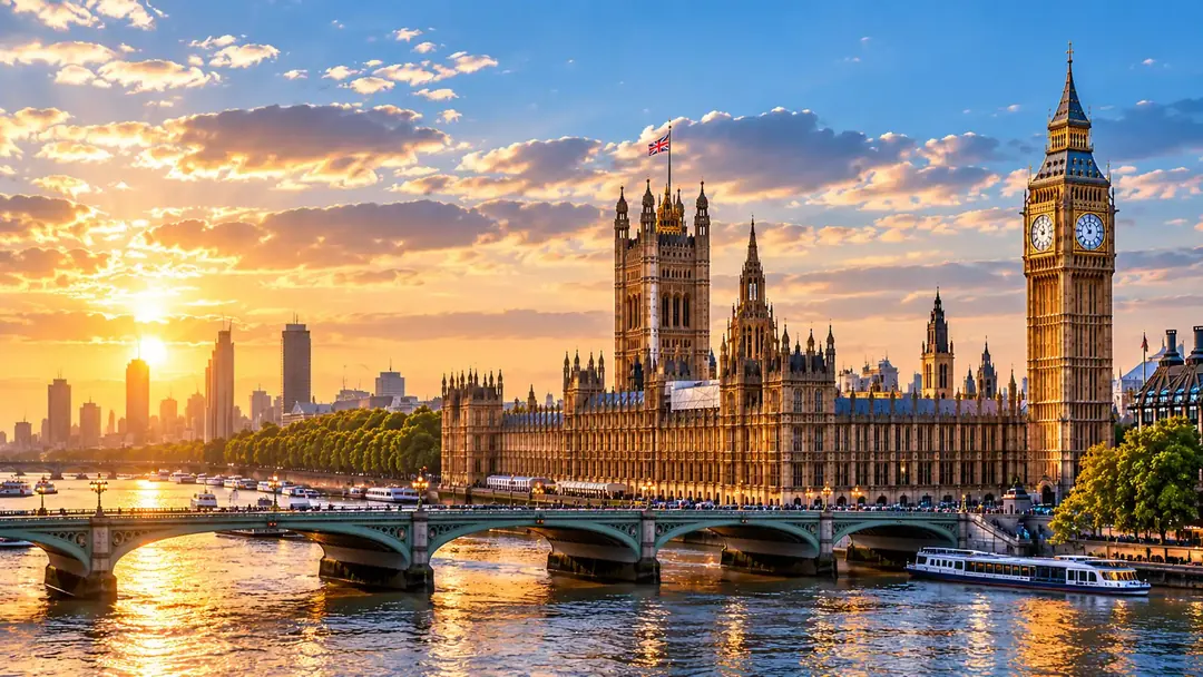 Conceptual illustration: palace of Westminster at sunset, representing the public-sector setting of this case study.